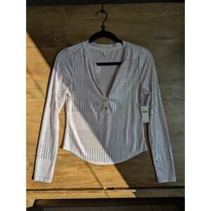 Pilcro Sweater Womens S Pink Silver Metallic Long Sleeve Crew Neck Button Front